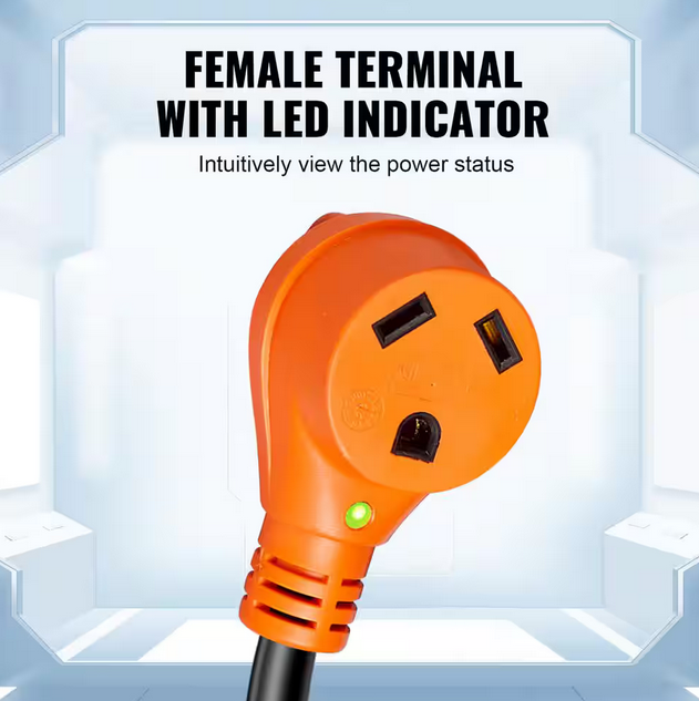 VEVOR RV Extension Cord 50 ft. 10/3 30 Amp 125 Volt RV Marine Extension