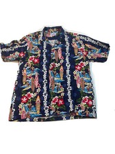 Vintage Hawaiian Shirt Surfboards Leis Made in Hawaii Lg