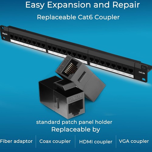 24 Port Cat6A Patch Panel - 10G Inline Keystone Coupler, Easy Setup, 1U Design - Afbeelding 5 van 8