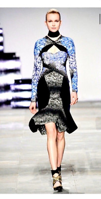 Peter Pilotto 2012 Vintage Runway Dress 2 US Blue Black Print Fitted Sheath  | eBay