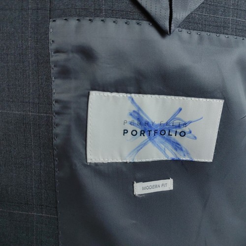 Perry Ellis Portfolio Modern Fit 40L 3 Button Gray Plaid 2pc Suit 34x38 FF, NWT - Picture 12 of 24