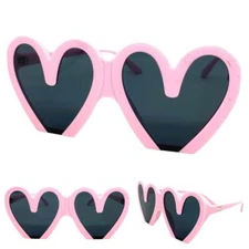 Oversized Exaggerated Retro Party SUN GLASSES Heart Shape Pink Frame Dark Lens