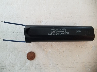 NWL ''1510-0403-01 A'' industrial Capacitor T00223. 245uF, 250 Volts, 3%