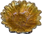 Vintage Indiana Glass Amber Sunflower Bowl 7.25" Carnival Glass Scalloped Edge
