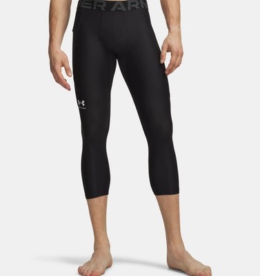 NEW Men's Small Under Armour HeatGear 3/4 Leggings Black Stretch Compression Sm