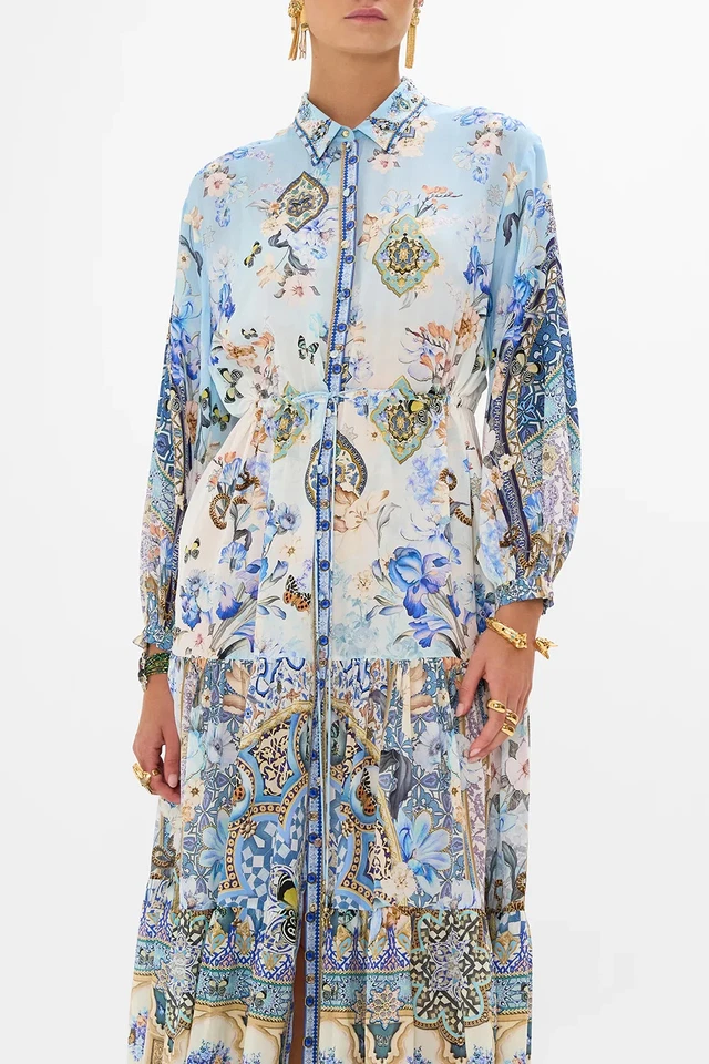 CAMISA VESTIDO CAMILLA AL MANIAL PALACE MEMOIRS AZUL FRENTE CRISTALES SEDA $499 Foto 2 de 4