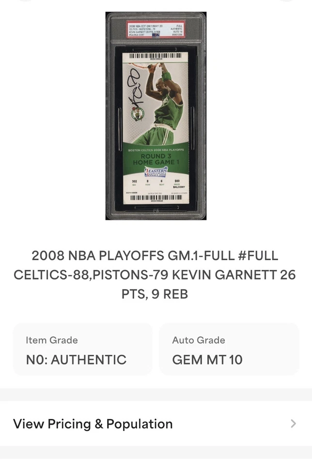 Kevin Garnett 2008 NBA Playoff Ticket Gem Autograph PSA/DNA 10 Rare Pop 1 - Image 3 of 4