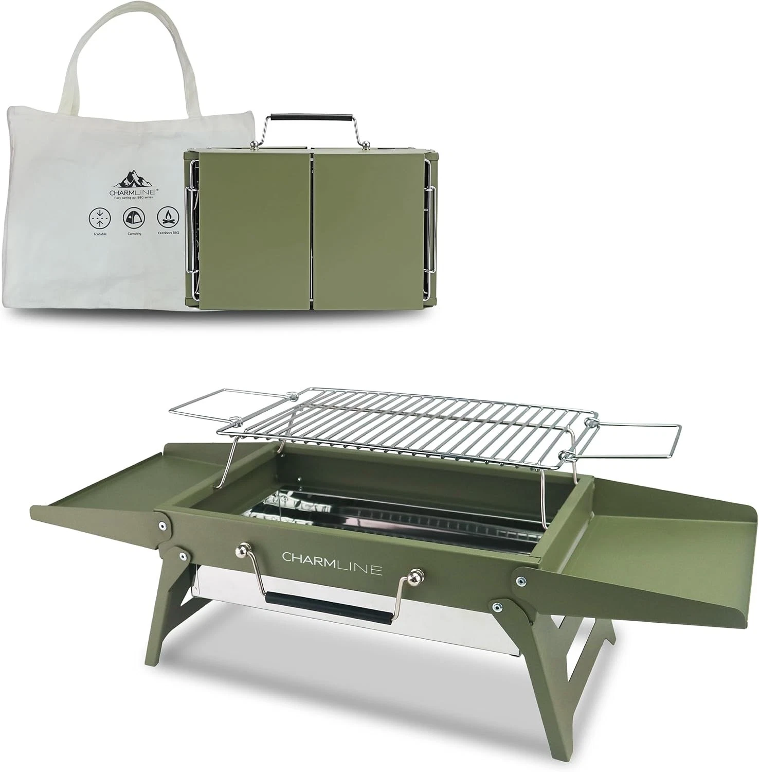 Charmline 34 x 23 cm Portable Charcoal BBQ Grill, Foldable Compact Camping