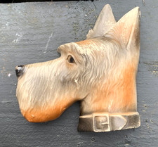 Vintage art deco 50s chalk ware plaster dog head terrier wall plaque