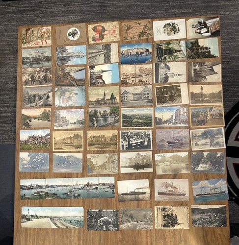 Lot of 51 Antique Postcards 1900s–1920s RPPC, Europe, Scandinavia Ships Holiday