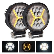 2PCS Round LED Pods Driving Lights Bar with Amber DRL Light - 117W 12000LM Fl...