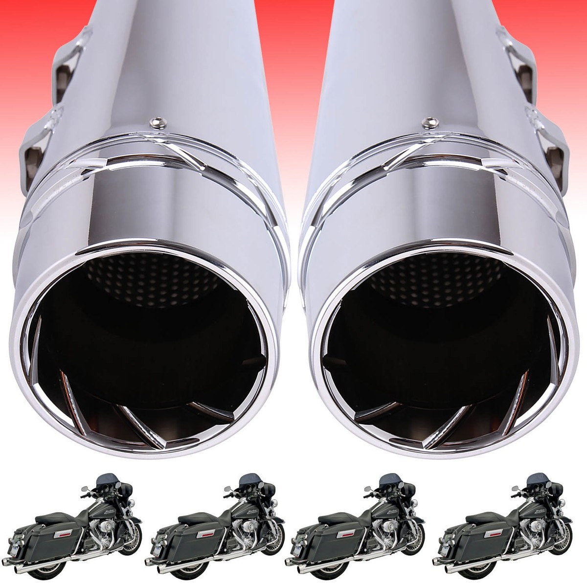 Chrome Exhaust Pipes Slip Ons Mufflers for Harley Touring 95-16