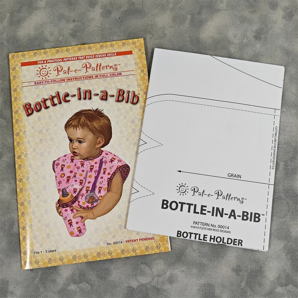 Pat-e-Patterns Bottle-in-a-Bib Sewing Pattern #00014 Baby Bib Bottle Holder 2010 - Image 3 of 3