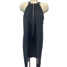 Venus Womens Black Half Zip Sleeveless Bodycon Dress Size 10 Sheer Overlay