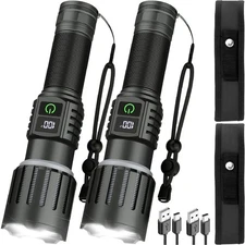 Rechargeable Flashlight 2 Pack, 5 Modes Zoomable Memory Function Flashlights,...