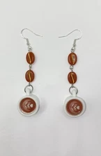 Coffee Cup With Bean Dangle Earrings