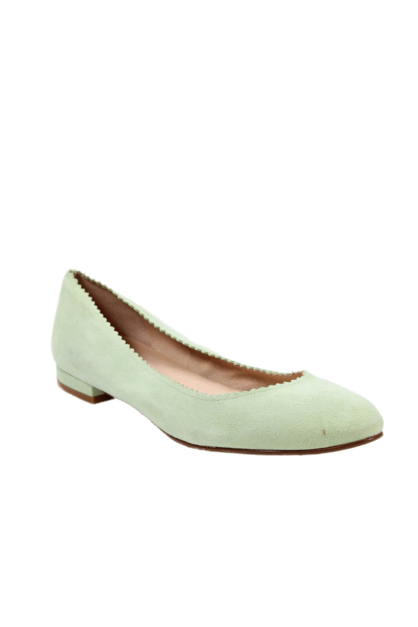 FS/NY Womens Slip On Round Toe Scalloped Ballet Flats Green Suede Size 9Free Shipping in US $100+ Orders | $6.95 Orders Below