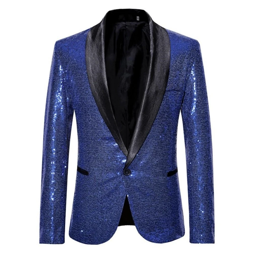 Mens Nightclub Sequin Glitter Blazer Jacket Party Suit Coat Gentleman Wear - Image 2 of 4