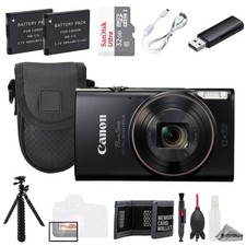 Canon PowerShot ELPH 360 HS A (Black) +32GB+ Extra Battery + Tripod- Value Kit