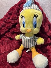 15 Warner Bros. Looney Tunes Tweety Bird Plush Medium Striped Pajamas Slippers