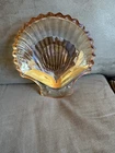 Vintage Shell Dish Glass Marigold Clam Shell Candy Trinket Dish - See Detail