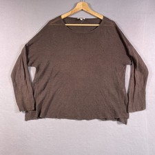 Eileen Fisher 100 Organic Linen Sweater Top Medium Boxy Lagenlook Brown Knit