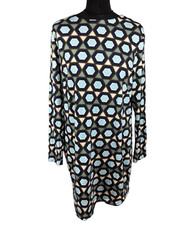 H&M Long Sleeve Mini Dress Women’s UK Size M Geometric Print Blue 