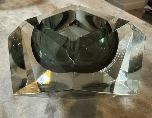 Diamond Shaped Murano Faceted Glass Sommerso Ashtray  Flavio Poli  Italy 1970's