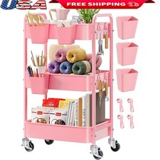 Versatile Rolling Cart Heavy-Duty Utility Storage W/ Lockable Wheels Baskets