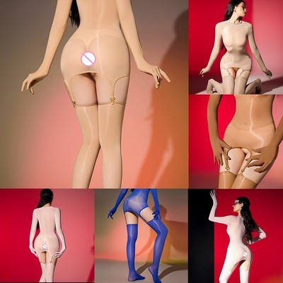 Oil Glossy glänzender transparenter enger Body mit Strumpfband Strumpf für wei
