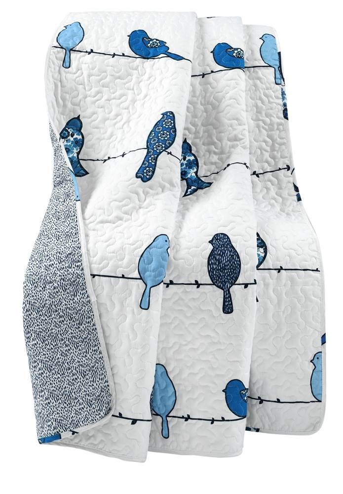 Rowley Birds Reversible 50x60 Navy Floral Throw Blanket