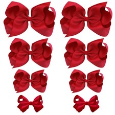 Oaoleer 8PCS Hair Bows for Girls Red Grosgrain Ribbon 8 Piece Assortment,
