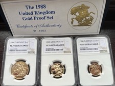 1988 gold proof Sovereign set. Double-Full-Half. NGC PF70 UC. With Box & COA