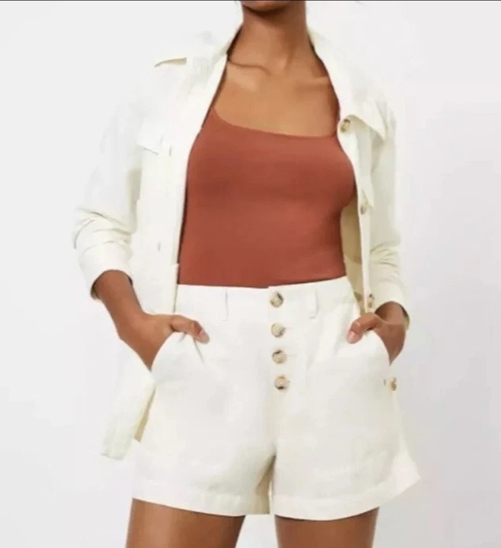 LOFT Casual Shorts Womens 18 Off White Button Front 3.5" Cotton Linen thumbnail 2