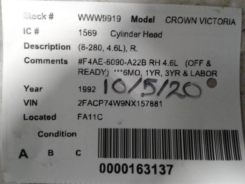 Culata izquierda del conductor para 91-94 Lincoln & Town Car 630759 Foto 4 de 4