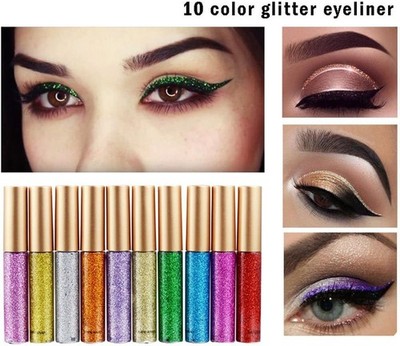 10 Stück Langanhaltender Metallic Sparkling Glitter Liquid Eyeliner Make-up Eyeliner