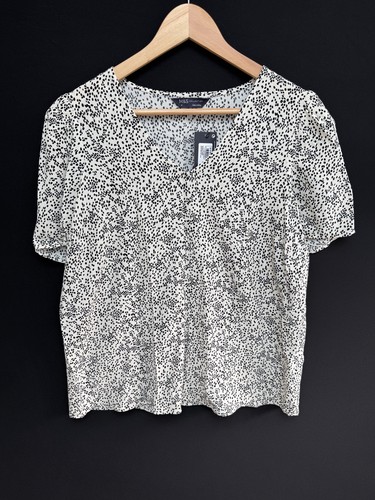 Marks & Spencer Blouse UK 14 BNWT Ivory Black Polka Dot Viscose Crepe A Line Top