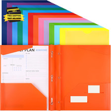 48 Pack Heavy Duty Plastic Folders with Clear Front Pockets and Card Slots, Fast