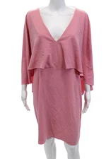 Halston Heritage Womens V Neck Wing Sleeves A Line Dress Rose Pink Size 14