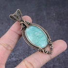 Amazonite Gemstone Handmade Copper Wire Wrap Gift Jewelry Pendant 2.95" o661