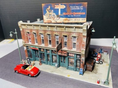 HO Scale Custom Built Building  Schabers Bicycle Shop   Detailed Custom Diaroma