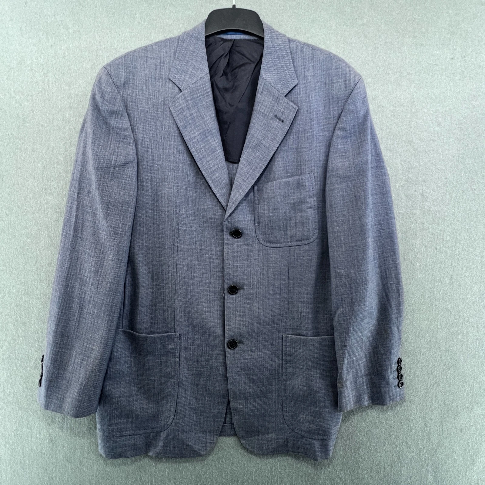 Baumler Blazer Size 50 (UK 40R) Navy Wool Flax Blend Unlined Smart Lightweight