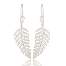 White Topaz Gemstone 925 Silver Pretty Leaf Design Drop Earring Jewelry