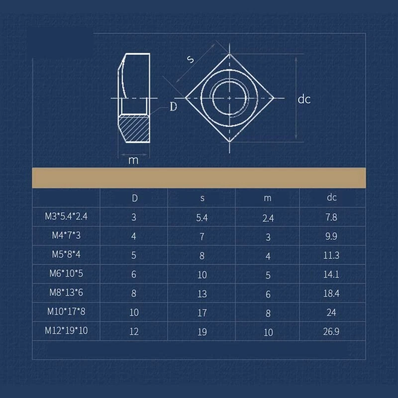 Quadratische Edelstahl Vierkantmutter Schiebemutter DIN 557 M3 M4 M5 M6 M8-M12 - Bild 2 von 4
