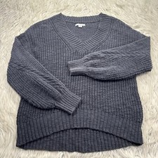 American Eagle Women's S Charcoal Gray Oversized V-Neck Pullover Sweater Cotton