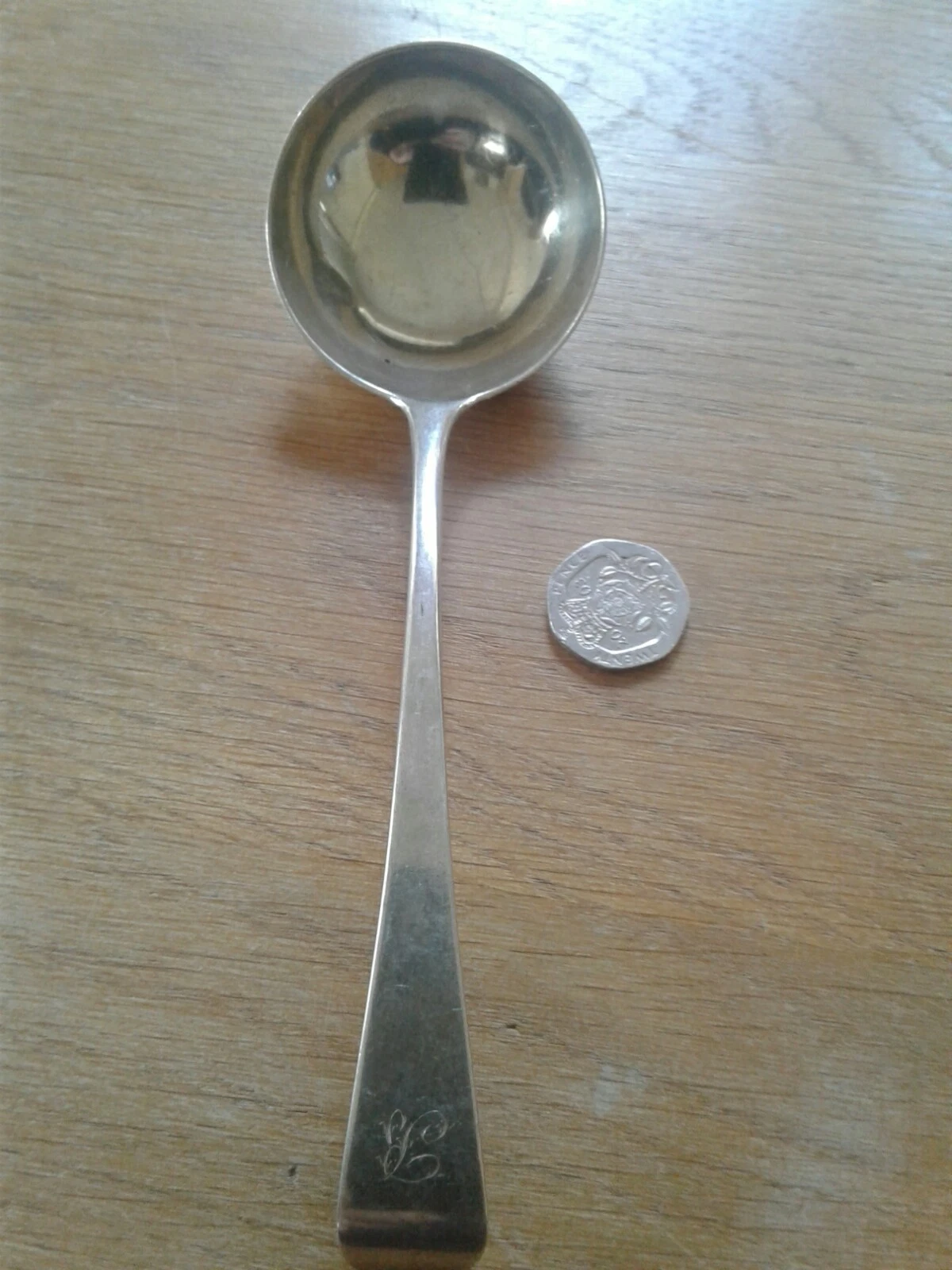 ANTIQUE SOLID STERLING SILVER, OLD ENGLISH PATTERN SAUCE LADLE LONDON 1799