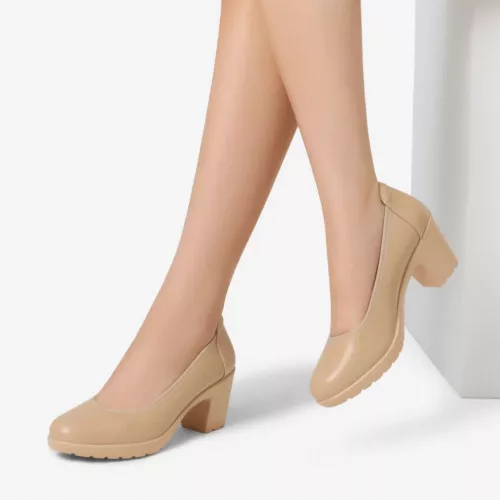 Damen-Arbeitskleid niedriger klobiger Blockabsatz runde Zehenpartie bequeme Pumpschuhe - Bild 12 von 18