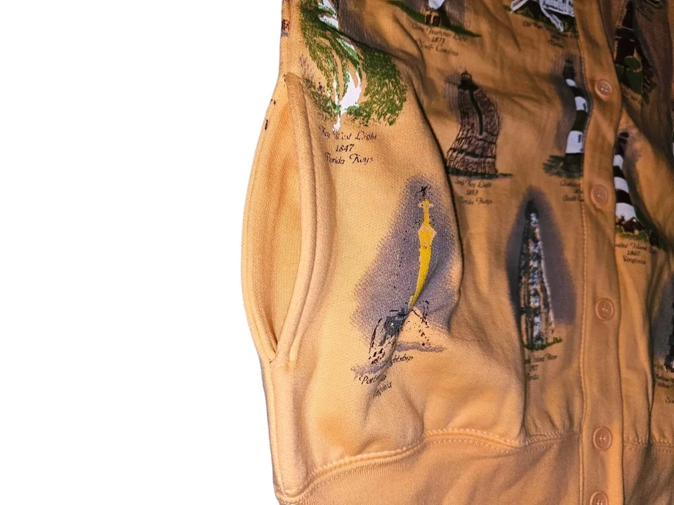 Cárdigan Suéter Vintage Años 90 Lighthouse Point Estampado Gráfico Melocotón Talla Mediana Foto 4 de 4