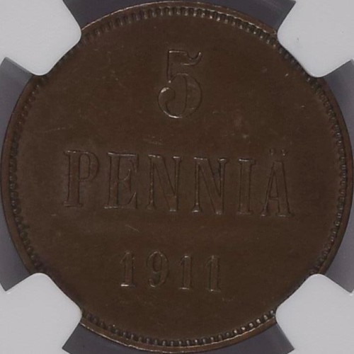 FINLAND. 1911, 5 Pennia - NGC AU58 - Russian Empire, Nicholas II - Picture 5 of 5