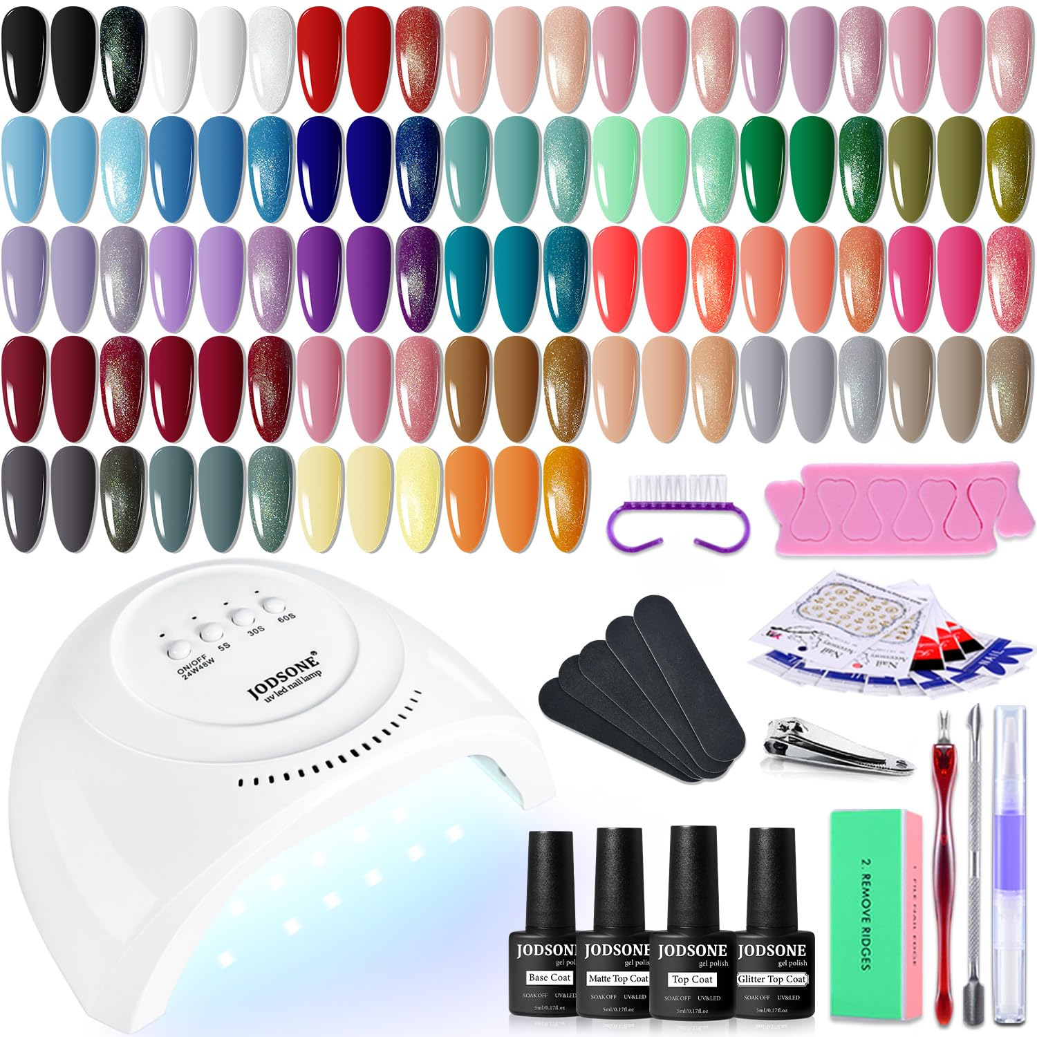 36-Piece Gel Nail Polish Kit with UV Light in Black, White, Nude & Blue-image